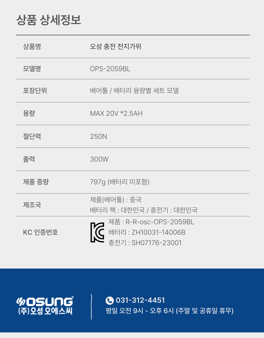 35mm 충전 전지가위 B2059PS BARE TOOL + PLASTIC BOX