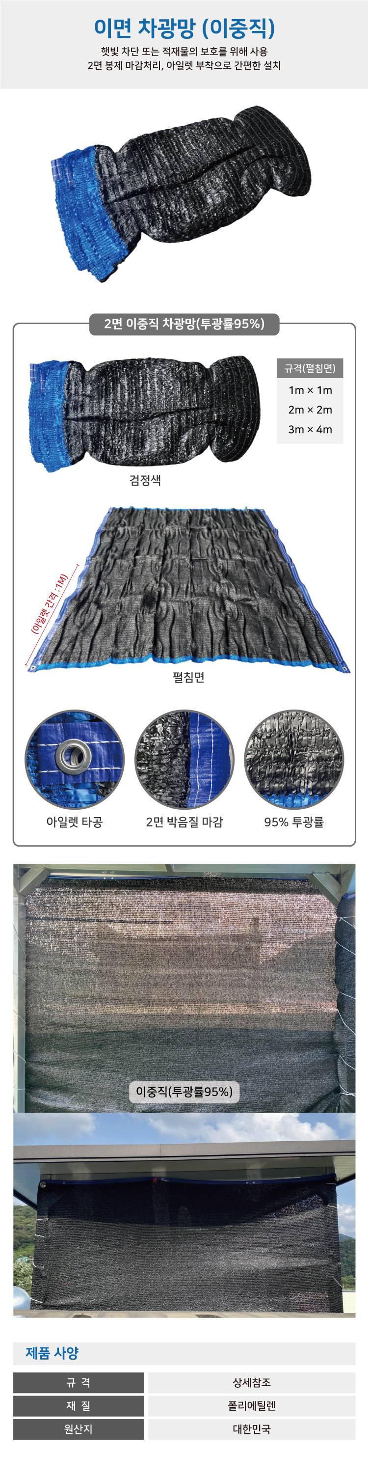 2면 이중직 차광망 (투광률95%) 검정 / 1×1(M)